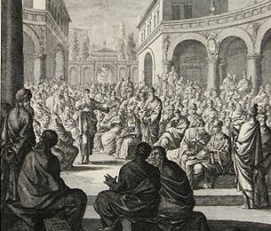 Paul preaching to a crowd in Athens by Christoph Weigel